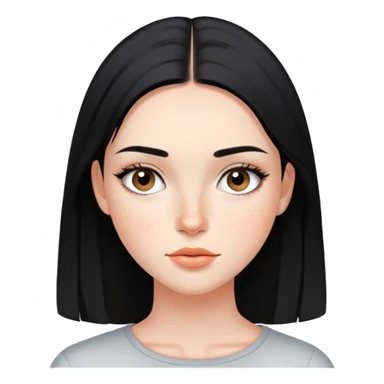 young woman with sleek black straight hair, natural makeup, and freckles across cheeks sticker