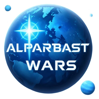 The image is a sci-fi poster with glowing blue text that reads “ALPHA ORIONIS WARS.” A bright blue planet or star glows at the bottom, and the word “STARBLAST” appears below. The design has a futuristic, space-themed look. sticker