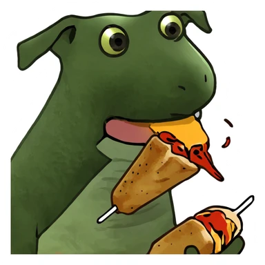 dog eating a chicken kebab sticker