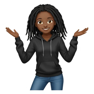 African American girl dark skin with shoulder length black deadlocks wearing I plain black hoodie wearing skinny jeans dancing in street sticker