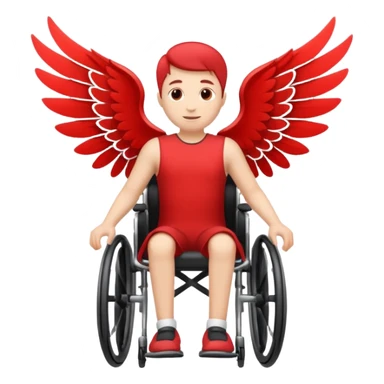 "A simple, red icon of a person in a wheelchair with stylized wings on their back, modern logo design, emoji style, white background" sticker