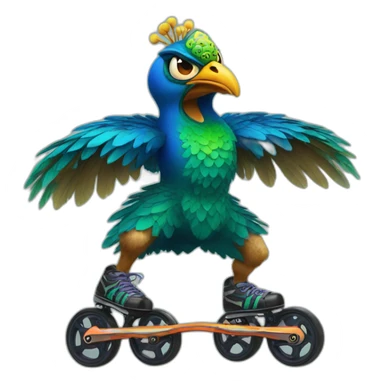 angry peacock beast on rollerblades sticker