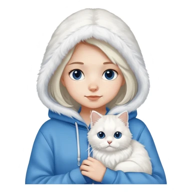 girl wear hoodie with a British whithe Longhair cat sticker