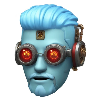  Short light blue haired male cyborg head with light blue beard, red steampunk goggles and circuits sticker
