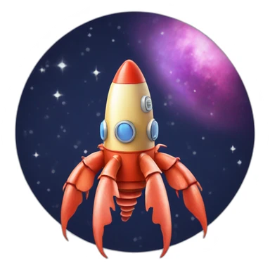 A space rocket wearing a lobster hat sticker