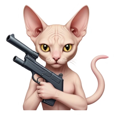 Evil syphnx cat holding a gun aimed at me  sticker