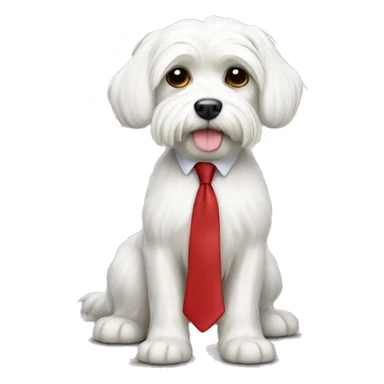 white maltese dog wearing a red tie sticker