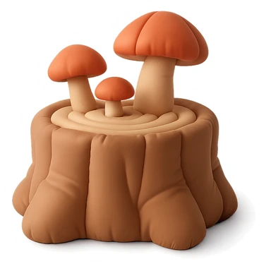a tree stump cake topped with mushrooms, forest dessert concept, cushion style sticker