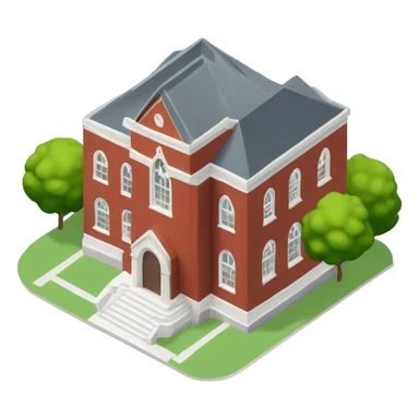 isometric single floor, round red brick, modern, Methodist church sticker
