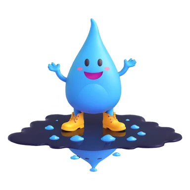 smiling raindrop characters with boots, standing in a puddle, emoji style sticker