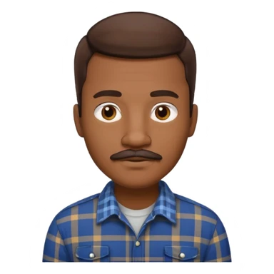Black man with short brown hair, mustache, wearing a plaid shirt, sophisticated style, software engineer sticker
