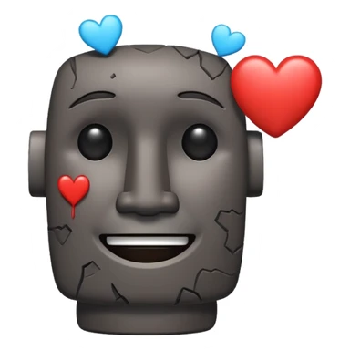 smiling moai emoji with a broken heart next to it sticker