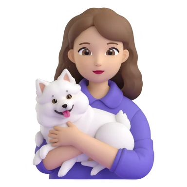 light brown hair girl with pale skin holding a Japanese spitz dog sticker