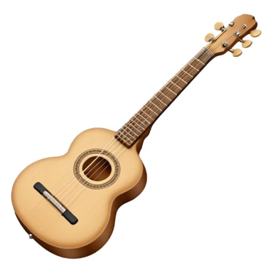 Emoji-style illustration of a Karadeniz kemençe: slim light-wood body, dark fingerboard, three tuning pegs, two curved sound holes, small tailpiece, and a slightly curved bow with light horsehair. Simple, clean, modern Apple-style look. sticker