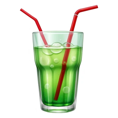 Create an emoji with a clear rounded glass, bright transparent green soda with fine bubbles, a smooth vanilla scoop, a glossy red cherry, and a red straw, using vibrant colors, soft shading, and clear glass highlights.
 sticker
