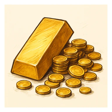 Сгенерируй мне такое золото на белом фоне, в чуть рисованном стиле, без надписей sticker