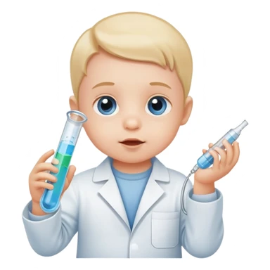 A baby with a laboratory tube in one hand sticker