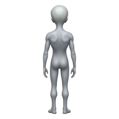 fullbody gray alien looking behind, rear backview sticker