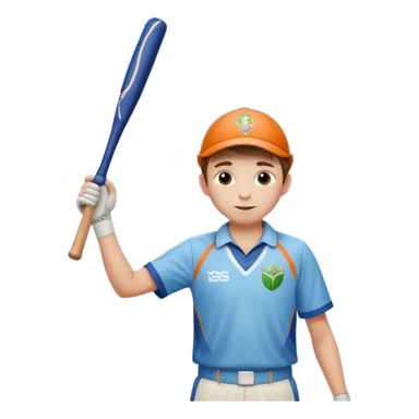 A boy standing in  cricket ground lifting his bat upwards and looking the sky after completing his century sticker