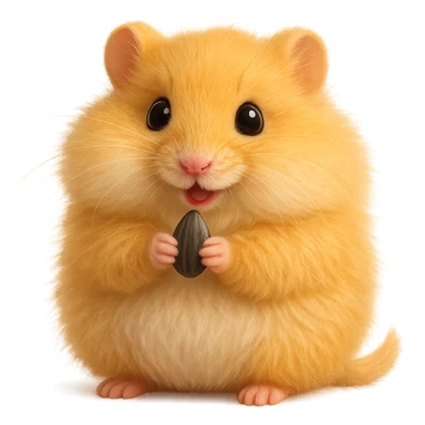 Make the gerbil much fluffier with extra soft fur, keeping the sunflower seed and tiny paws, no background. sticker