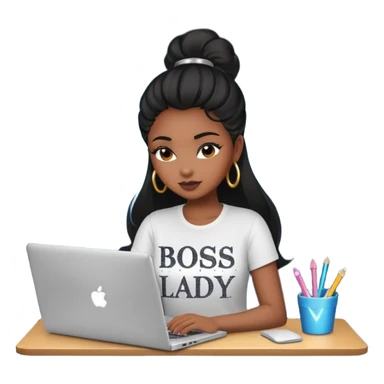 black pretty girl working hard with sparkles on laptop "boss lady" spelled out on shirt sticker