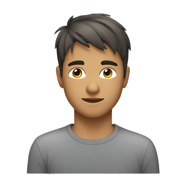 18 year old, male, brunete, short sideways fringe, grey tshirt sticker