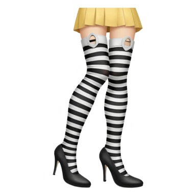 black and white striped stockings with two holes on each leg of white leather sticker