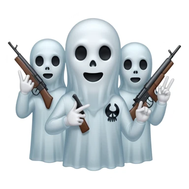 Fantasmas con un fusil y haciendo haciendo en en forma de ✌️ con los dedos sticker