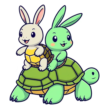 A turtle on a rabbits back sticker