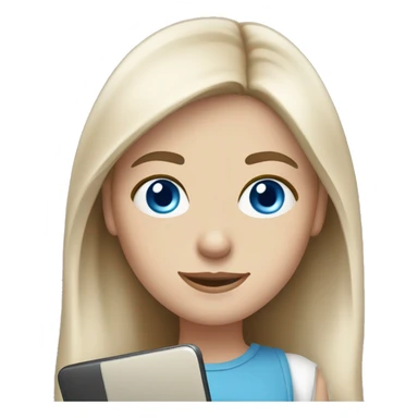 caucasian white IT girl student, holding laptop, blue eyes, brown hair sticker