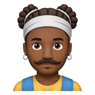 bun hair man and mustache and face tattoos very heavy and headband sticker