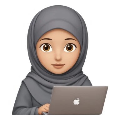 A girl wearing a gray hijab and with hazel eyes is carrying a laptop, not a laptop, just a regular laptop. sticker