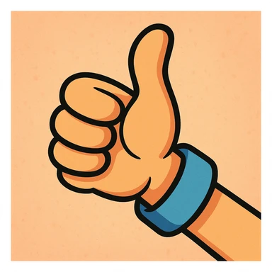 cartoon hand giving a thumbs up, bold lines, bright colors sticker