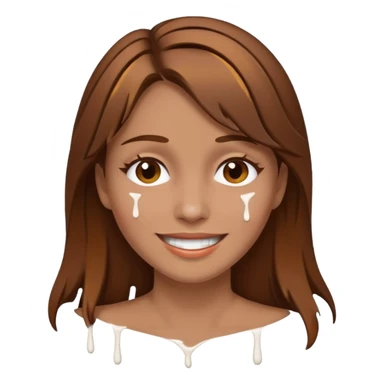 Brown Hair Woman , white paint , drip, face, happy sticker