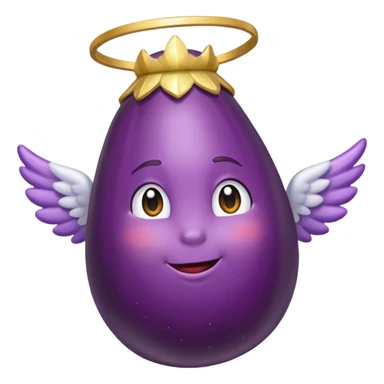 Realistic eggplant from the side wearing an angel halo sticker