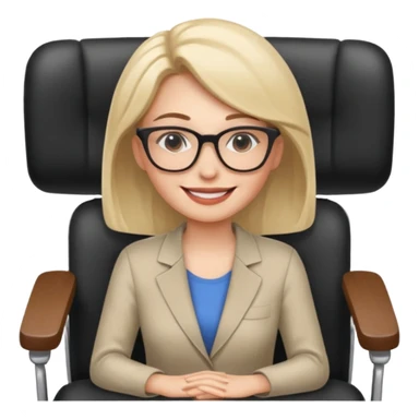 Cartoon faced woman smiling and relaxing and aligned in a chair in office make the face a cartoon character  sticker