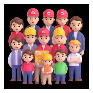 depict 8 designers and one manager sticker