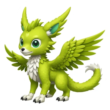 Lime-green furry cute kawaii winged Fakémon-Trico-Scalie-Digimon-Sergal-Protogen-creature (full body) sticker