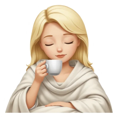 Blonde girl inside a blanket sipping coffee eyes closed sticker