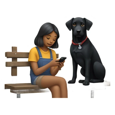 girl sitting outdoors with black dog by her side and using her iPhone to look for sugar monitoring info sticker