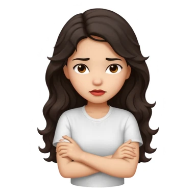 Hispanic girl with long dark wavy hair crossing her arms and slightly pouting sticker