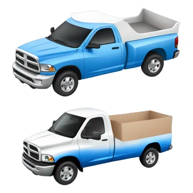 White truck faded to blue, dodge ram, doolie sticker