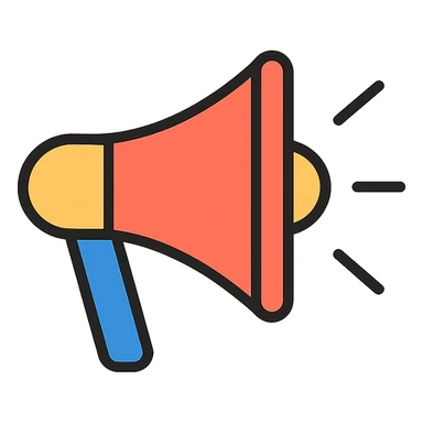 megaphone in a lineal color outlined icon style, black outlines with color fills, modern and professional look, minimal details sticker