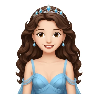 a beautiful brunette wavy flowy hair princess wearing a gown with elegant piercing and smile gently  sticker