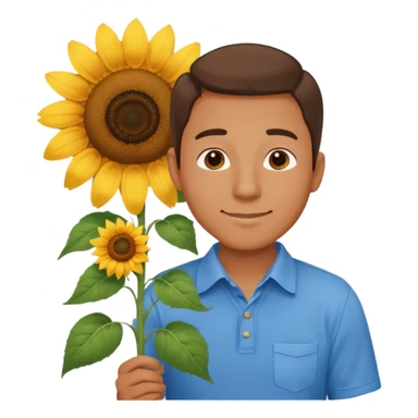 Man smelling sunflower with gentle smile, body sticker