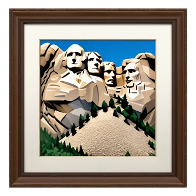 Cinematic Realistic Mount Rushmore Landmark Emoji, showcasing monumental carved presidential faces rendered with crisp textures and dynamic, historical lighting. sticker