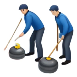 An icon showing a curling match on an indoor ice stadium, with a polished curling stone gliding toward the target and players sweeping. Spectators watch from stands, and flags hang above the rink. Transparent background highlights strategy and focus in the sport of curling. sticker