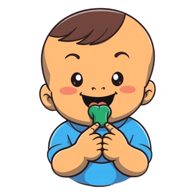 smiling baby boy teething with finger in mouth sticker