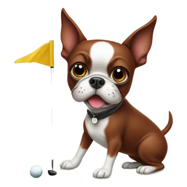 Red Boston terrier playing golf sticker