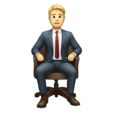 White businessman sitting on chair and thinking with hold down hand sticker
